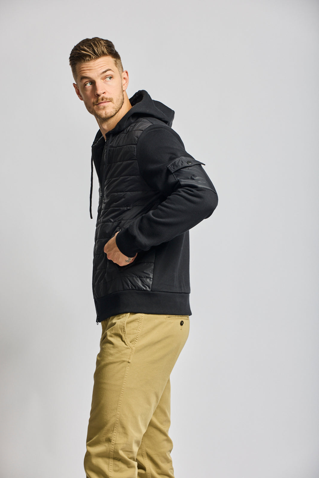 Easy Mondays Quilted Nylon Hoodie Black