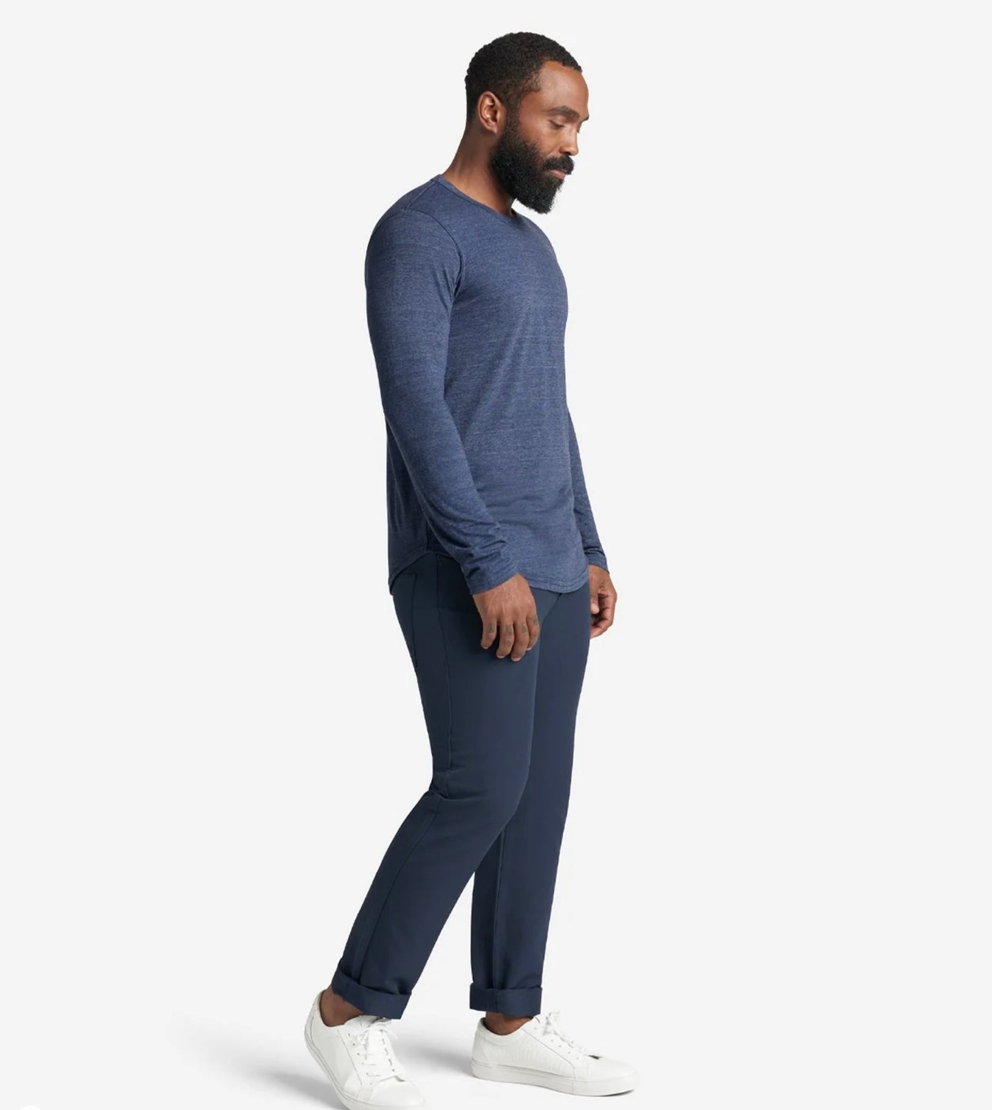 Goodlife LS Triblend Scallop Crew Navy