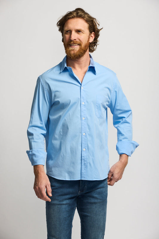 Easy Mondays Poplin Button up FW24 Washed blue